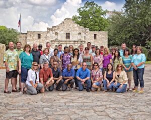 Group Photography of people in front of Alamo in San Antonio TX