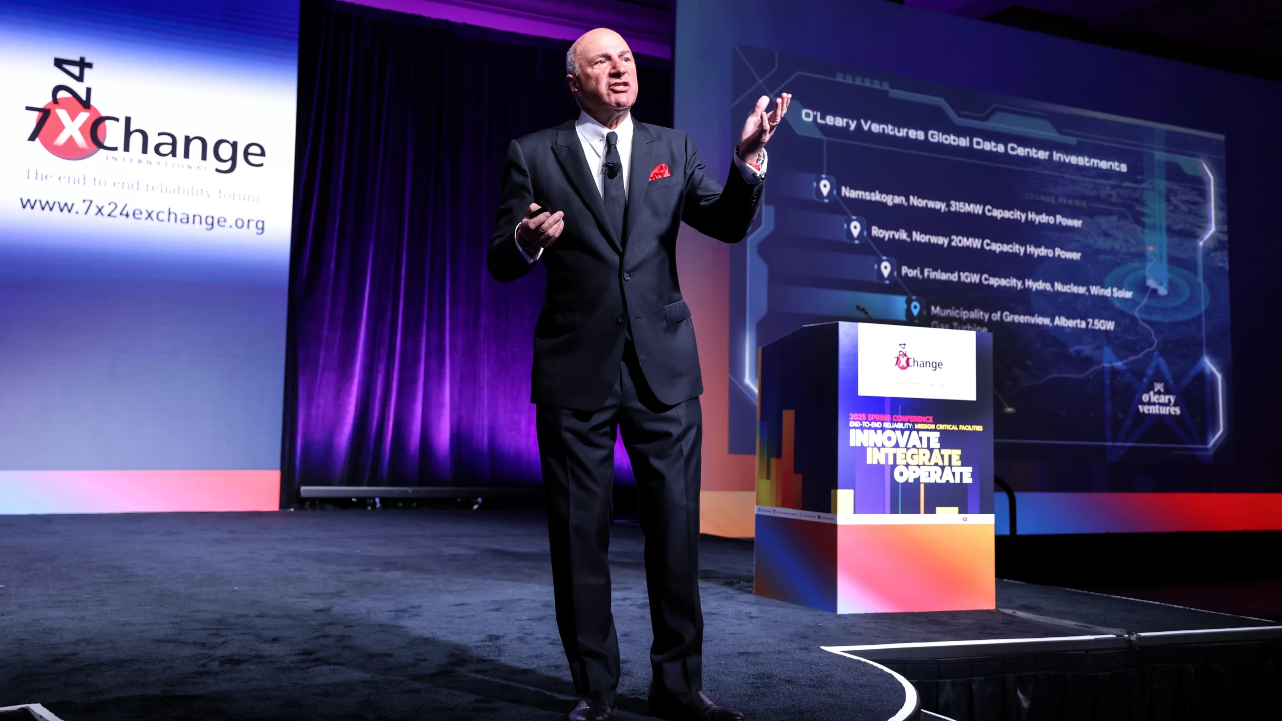 Orlando, Florida conference photography of Kevin O'Leary presenting on the main stage at the 7x24 Exchange conference.