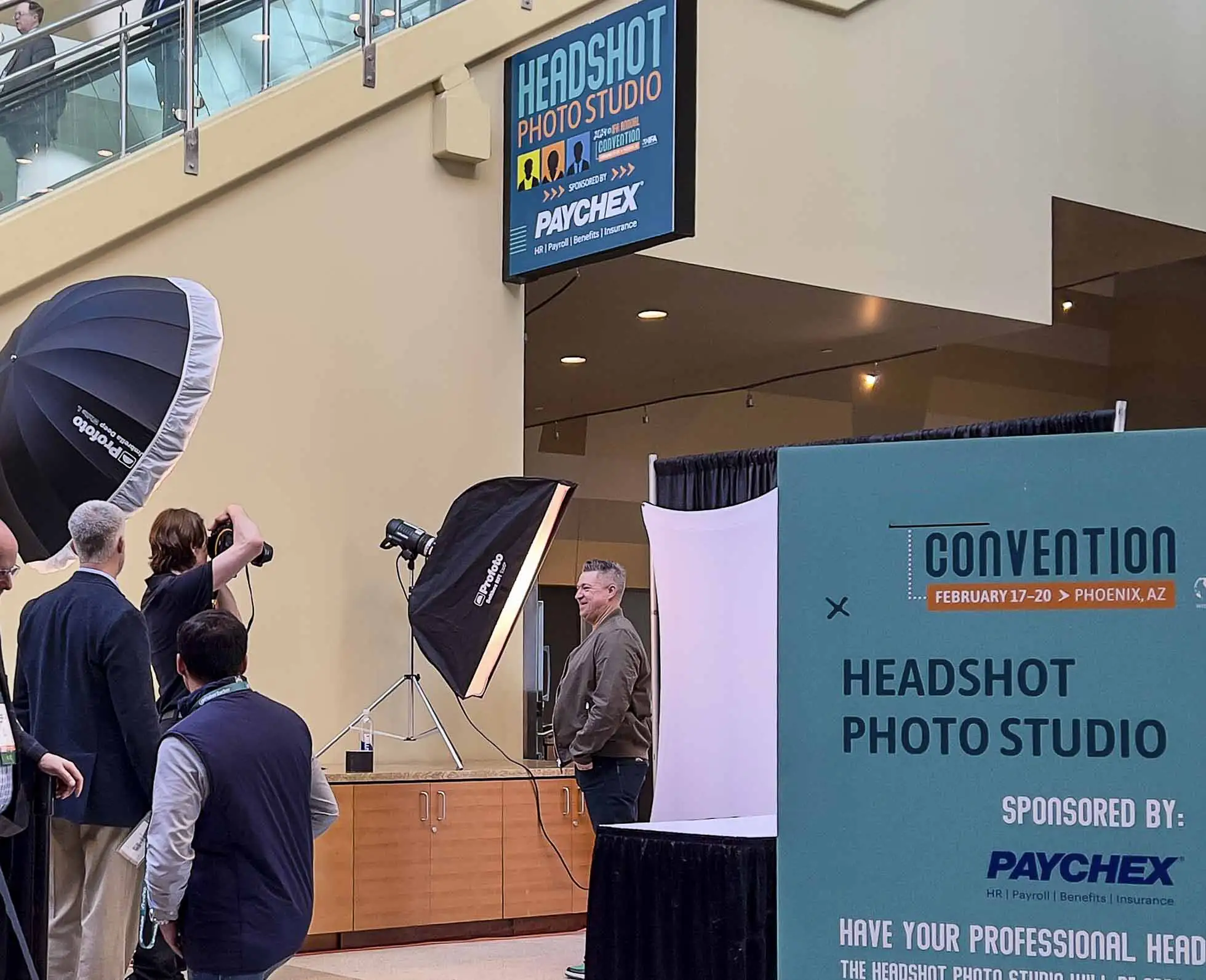 Phoenix, Arizona convention photography of a headshot station set up at the IFA Annual Convention inside the Phoenix Convention Center.