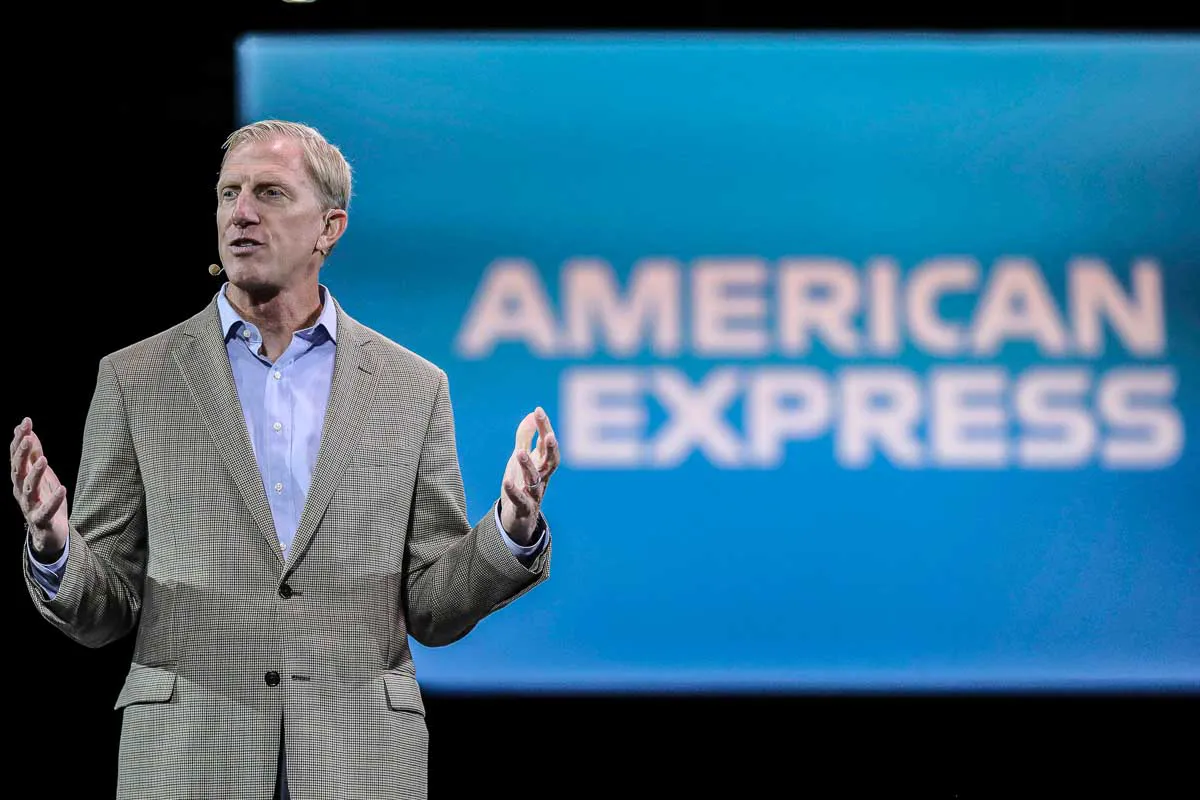 American Express keynote convention photography capturing a main stage speaker presenting during a San Diego conference.