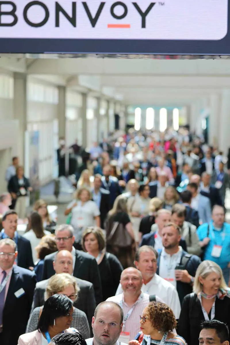 Marriott Bonvoy corporate conference photography capturing crowds of attendees filling a San Diego convention hallway.